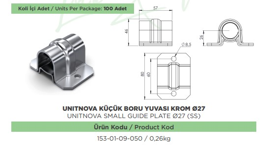 UNITNOVA E27 KUCUK BORU YUVASI KROM CAP 27